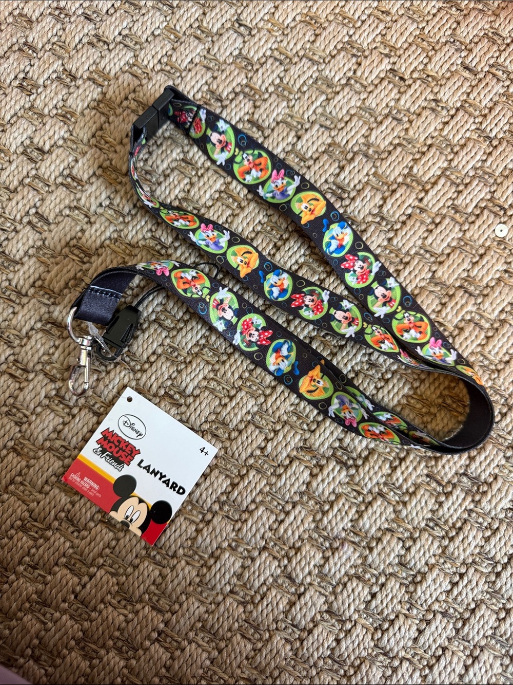 Disney Black Lanyard with Multicolor Mickey & Friends Circles